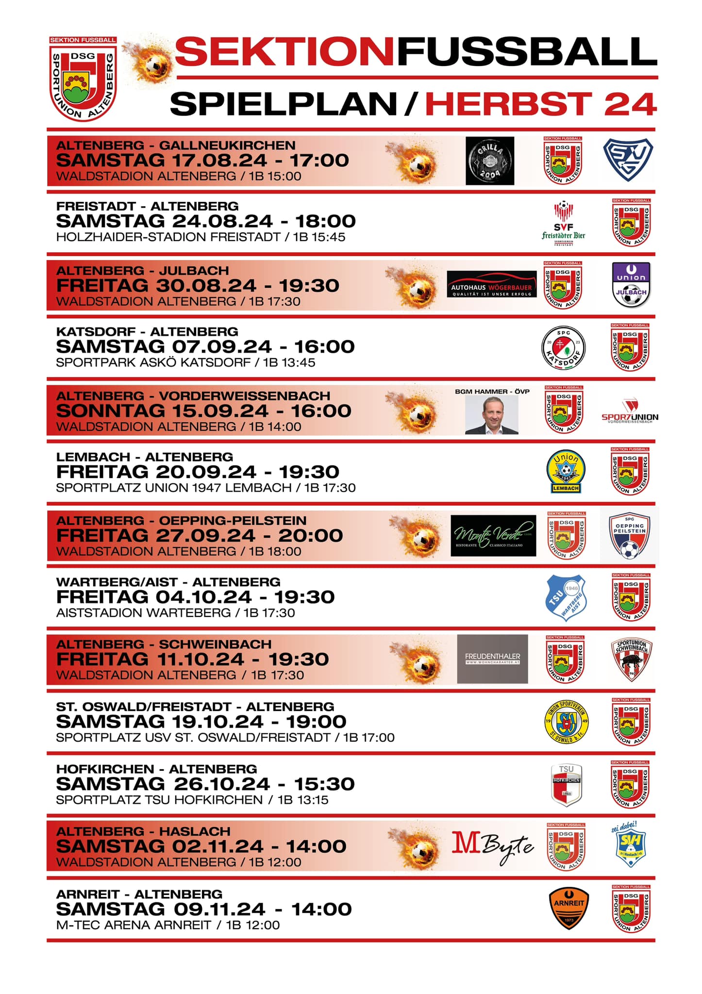 Spielplan Herbst 2024